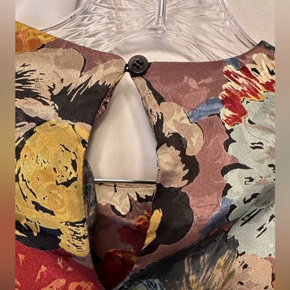 Jeri Marque 80s VTG Colorful Satin Floral Art Deco Button Down Blouse Size 14 - Picture 7 of 10